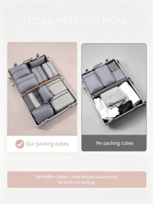 7-Piece Travel Storage Set, Clothes Sorting Packing Cubes, Luggage Clothing Storage Bags, Shoe Storage Bag Combo - Grey - View 2