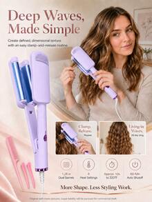 4-piece Set (1 Purple Curling Iron, 2 Hair Clips, 1 Styling Comb)
