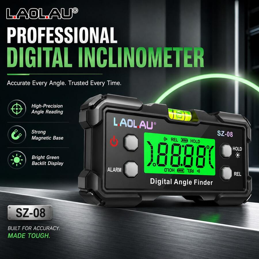 L.A.OL.A.U L.AOL.AU SZ-08 5*90° Inclinometer Elektronik Cerdas Presisi Tinggi, Level Digital, Magnet Kuat Dua Sisi, Alat Pengukur Kemiringan dan Sudut, Pengukuran Relatif/Absolut, Pembacaan Otomatis, Alat Perbaikan Rumah, Konstruksi dan Otomotif