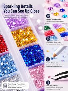 12 Colors Resin Rhinestones, With Pickup Pen And Tweezers, Multiple Sizes, AB Flat Back Round Rhinestones, 3D Colorful Gems, Suitable For Jewelry, Shoes, Clothing, Phone Case DIY - Multicolor - View 5