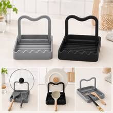 1pc Multifunctional PP Pot Lid Holder & Utensil Tray, Kitchen Countertop Spoon/Spatula/Ladle Storage Tray - Multicolor - View 4