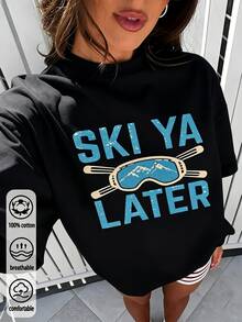 "APRES SKI CLUB" Trip Hoodie Muster Damen lockeres Rundhals T-Shirt, Sommerurlaub Reise Strand - Schwarz - Übersicht 2