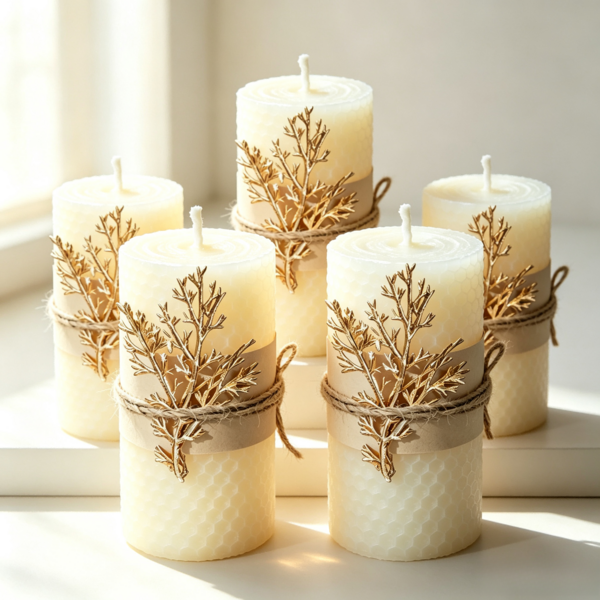 8/6/4Pcs Ivory White Honeycomb Beeswax Pillar Candles, 2*4 Inch Smokeless Unscented Hand Rolled Natural Clean Burning Decor Candles, Table Ornaments Gift For Candle Lovers