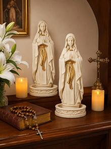 Virgin Mary Prayer Statue Single Piece Resin Sculpture Classic Robe Detail Decorative Base Catholic Home Decor Suitable For Prayer Room Bookshelf Entryway Church Religious Gift - New - View 2