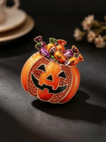 1 Buah Bros Berlian Imitasi Halloween Desain Permen Jack-O'-Lantern untuk Wanita & Pria Pecinta Halloween Dekorasi Kostum Pesta Hadiah Pin Kerah Paduan Logam - MultiWarna - View 4