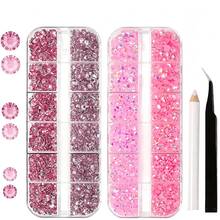 12-Grid*2 Pink Jelly Resin Rhinestone Handmade Jewelry Accessories SS12-SS20 Flat Back Light Pink Deep Pink Colorful Rhinestones, Non-Hot Melt, Suitable For Mugs, Cups, Glass Bottles And Various Handmade DIY Projects - Multicolor - View 1