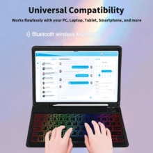 Casing Keyboard Bluetooth dengan Lampu Latar Warna-warni yang Dapat Dilepas, Kompatibel dengan Galaxy Tab/Pad SE, Pelindung Stand Ultra Tipis dan Ringan dengan Slot Pena (Apple Pencil Tidak Termasuk), Casing Hitam + Keyboard Hitam - Hitam - View 6