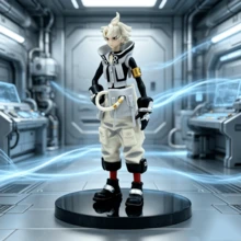 Wuthering Waves Rudo Figure, White-Haired Workwear Boy Game Character Desktop Collectible Display, Black And White Techwear Style Male PVC Static Model, Standing Pose Figure With Tech Backpack, Anime PC Case Decor Doll, Rudo, Gachiakuta, White-Haired Techwear Boy, Black And White Colorblock High-Neck Vest, Beige Multi-Pocket Workwear 3/4 Pants, Yellow Armband With Waist Hose Equipment, Black Oval Reflective Base, Cyber Wasteland Manga Merchandise - Multicolor - View 5