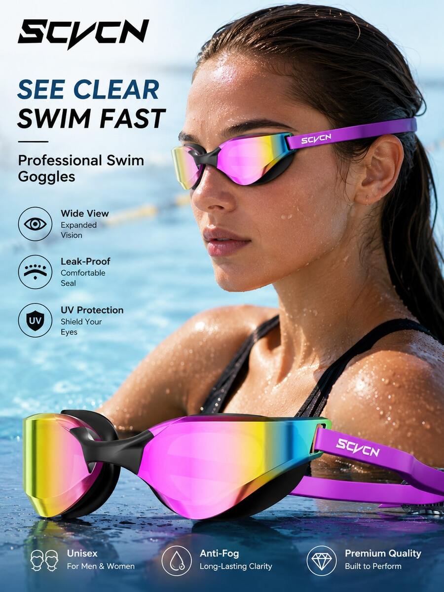 SCVCN Men's Swim Goggles Professional Women's Swim Goggles Electroplated Anti-Fog Adjustable Adult Swimming Goggles Men's - Multicolor - View 1
