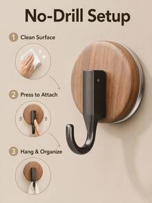 Walnut Wood Grain Suction Cup Hook, Bathroom Decor Accessory Wall Hook Door Hook, Heavy Duty Removable Wall Hook, No Drill Waterproof Suction Cup Hook, Suitable For Bathroom Kitchen Entryway, Key Rack Door Hook - Multicolor - View 4