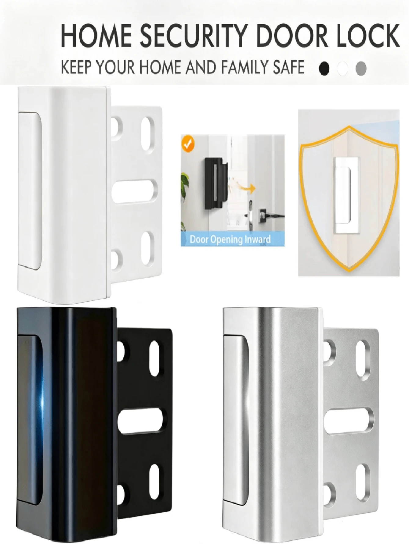 [Secure Door Lock] 3pcs Door Reinforcement Lock | Internal Security Lock, Aluminum Structure, Can Withstand 800 Pounds Of Force - Enhance Home, Door Lock, Silvery/Black/Gold/Gray/White
