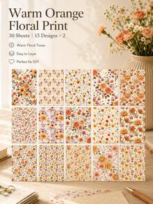 1pc Hot Ins Style Scrapbook Background Paper, 30 Sheets(15 Styles, 2 Sheets Per Style), Vintage Floral Texture Decorative Craft Paper, Journal Cover DIY Handmade Supplies. - Western Floral Pattern - View 4