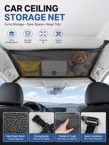 1pc Car Roof Storage Mesh Pocket, Elastic Hanging Bag, Car Interior Organizer Bag, Travel Supplies Storage Bag - A - View 1