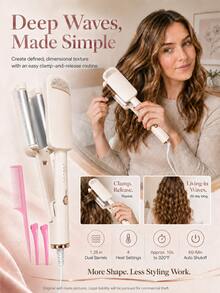 4-piece Set (1 Apricot Curling Iron, 2 Hair Clips, 1 Styling Comb)