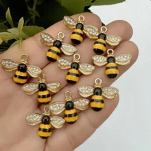 30/50pcs Gold Bee Charm Pendant, Decorated With Black And Yellow Enamel, Exquisite Craftsmanship, Ideal For DIY Necklace, Bracelet, Earring Making, Perfect Gift - Multicolor - View 2