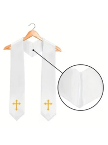 1pc Embroidered Pastor Shawl, White Traditional Church Choir Shawl With Embroidered Cross, Men's Wedding Officiant Pastor Robe Accessory, Halloween Costume Accessory - A - View 4