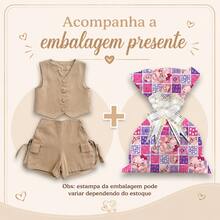 Conjunto Alfaiataria Infantil Menina Shorts e Colete Moda Infantil Dia das Crianças com Embalagem para Presente - Bege - Visão 2