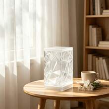 3D Asymmetrical Triangle Rhombus Pattern Semi-Transparent Atmosphere Table Lamp Shade (Lamp Not Included), Multi-Faceted Crystal Texture Shell, Geometric Light Projection Lampshade, Soft Diffused Light Flicker-Free Eye-Protection Lampshade, Vertical Square Compact Design Space-Saving - Diamond Pattern - View 7