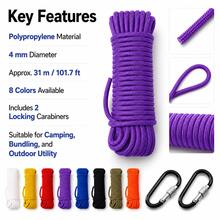 Tali Paracord 4mm, Tali Panjat Tebing dan Penarik Parasut Multifungsi untuk Aktivitas Luar Ruangan, Perlengkapan Evakuasi dan Bertahan Hidup, Paracord Kepang Tangan - tali panjat + gesper - View 3