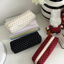 1pc Minimalist Korean Style Polka Dot Pencil Case, Cute Stationery Storage Bag, Pencil Pouch, Large Capacity Portable Zipper Pencil Bag, Fabric Stationery Storage Bag, Suitable For Students, Office Workers - Multicolor - View 2