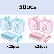 50pcs Gender Reveal Party Favor Boxes, Baby Shower, Car Design Candy Boxes With Pink And Blue Ribbon Bows, Suitable For Wedding Decor, 1st Birthday Party, Celebration And Other Occasions - Multicolor - View 6