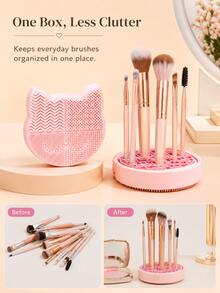 2-In-1 Silicone Makeup Brush Cleaning Pad With Brush Drying Rack, Portable Cat-Shaped Makeup Brush Cleaning Pad, Manual Makeup Brush Cleaning Machine - Multicolor - View 4