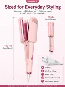 Pink Hair Crimper Iron, Ceramic Hair Curling Iron For Hair, Curly Hair Tools For Styling And Curly Hair Products For Women, Curly Hair Stuff, Curly Hair Product, Hair Salon Equipment, Hair Curlers, Hair Curler, Curling Hair Tool, Cosmetology Supplies - 4-piece Set (1 Pink Curling Iron, 2 Hair Clips, 1 Styling Comb) - View 7