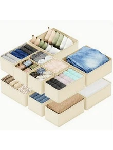 Foldable Fabric Drawer Storage Box Wardrobe Storage Hanging Bag Multi-Purpose Storage Bin With Dividers Clothes Accessories Bedroom Organization Home Decor Storage Solution - Beige - View 6
