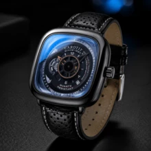 1pc Square Case Black Leather Strap Watch, Niche Design Dial, Versatile For Men And Women - Black - View 1