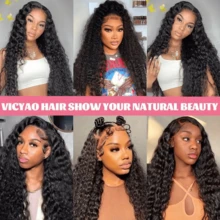 13x4 5x5 HD Lance Curly Hair Mixed Wig 34-Inch Deep Wave Front Headband ...