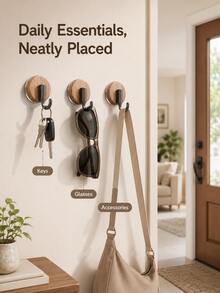 Walnut Wood Grain Suction Cup Hook, Bathroom Decor Accessory Wall Hook Door Hook, Heavy Duty Removable Wall Hook, No Drill Waterproof Suction Cup Hook, Suitable For Bathroom Kitchen Entryway, Key Rack Door Hook - Multicolor - View 3