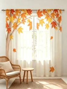 2PCS Autumn Sheer Curtains,Plant Autumn Maple Leaf Branch Patterns, Creating A Comfortable And Gentle Atmosphere, Suitable For Living Rooms, Dining Rooms, Study Rooms, Bedrooms, Balconies, Home Decoration, 2D Flat Design - Multicolor - View 7