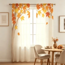 2PCS Autumn Sheer Curtains,Plant Autumn Maple Leaf Branch Patterns, Creating A Comfortable And Gentle Atmosphere, Suitable For Living Rooms, Dining Rooms, Study Rooms, Bedrooms, Balconies, Home Decoration, 2D Flat Design - Multicolor - View 6
