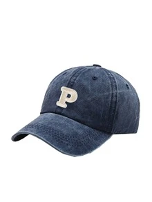 1pc Vintage Washed Distressed Baseball Dad Hat, A-Z 26 Letter Print, Soft Adjustable UV Protection Sun Hat, Retro Casual Lightweight Outdoor Sports Cap - Navy Blue - View 25