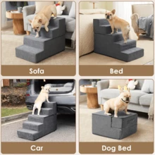 Dog Stairs For Bed 18" H, 4-Step Dog Steps For High Bed, Pet Steps For Small Dogs And Cats, Non-Slip Balanced Pet Ramp Indoor, Grey - Grey - View 5