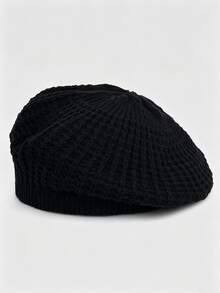 1 buah Topi Baret Rajut Tebal Gaya Vintage untuk Mahasiswa, Topi Hangat Berwarna Hitam Polos dengan Karet Elastis Lembut, Cocok untuk Remaja Putri di Kampus, Kencan, dan Jalan-jalan - Gaya 1 - View 11