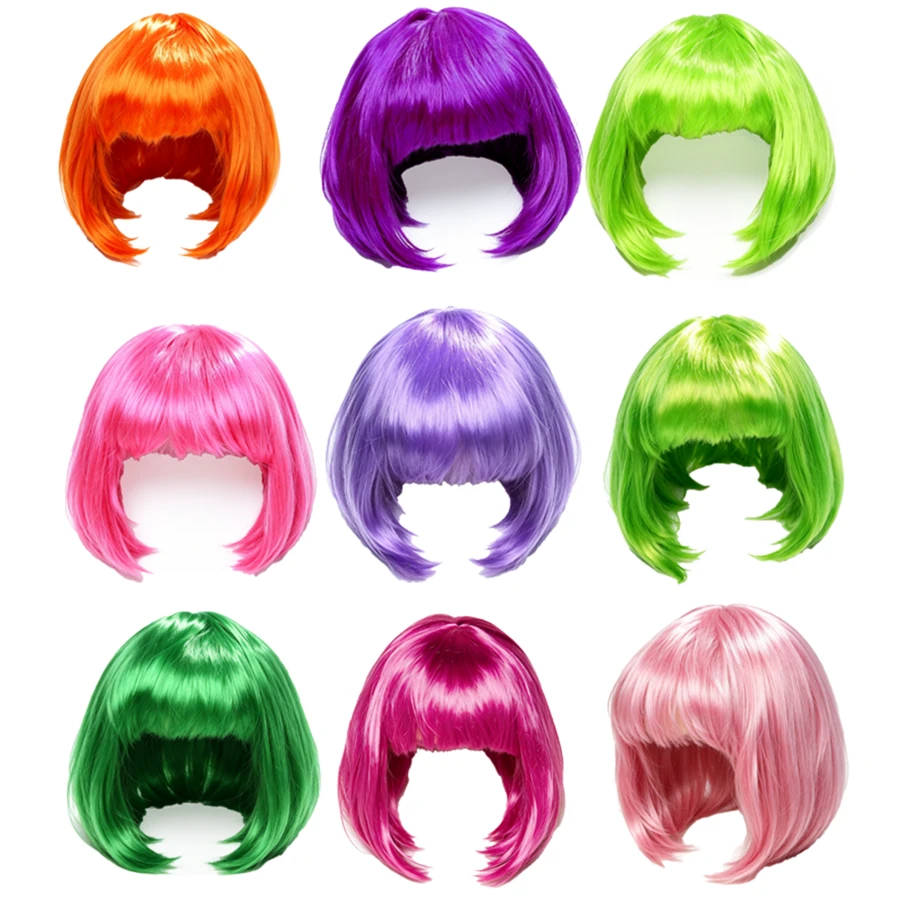 1Pc Forever & Moment Multi-Color Optional Short Bangs Bobo Wig Versatile Hair Wig Daily Party Hairpiece For 80s Party Music Festival Cosplay Halloween