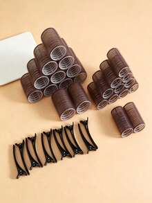Self-Adhesive Hair Roller Set, Includes 6 Hair Rollers And 6 Hair Clips, Salon-Grade Curling Device, Suitable For DIY Hairstyle Design, Heatless Hair Curlers - Coffee Brown - View 2