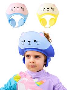 Touca de Banho Infantil com Gato, Touca de Banho para Bebê, Touca de Chuveiro, Touca para Lavar Cabelo de Crianças, Touca de Banho com Proteção de Orelha Ajustável - Multicolorido - Visão 1