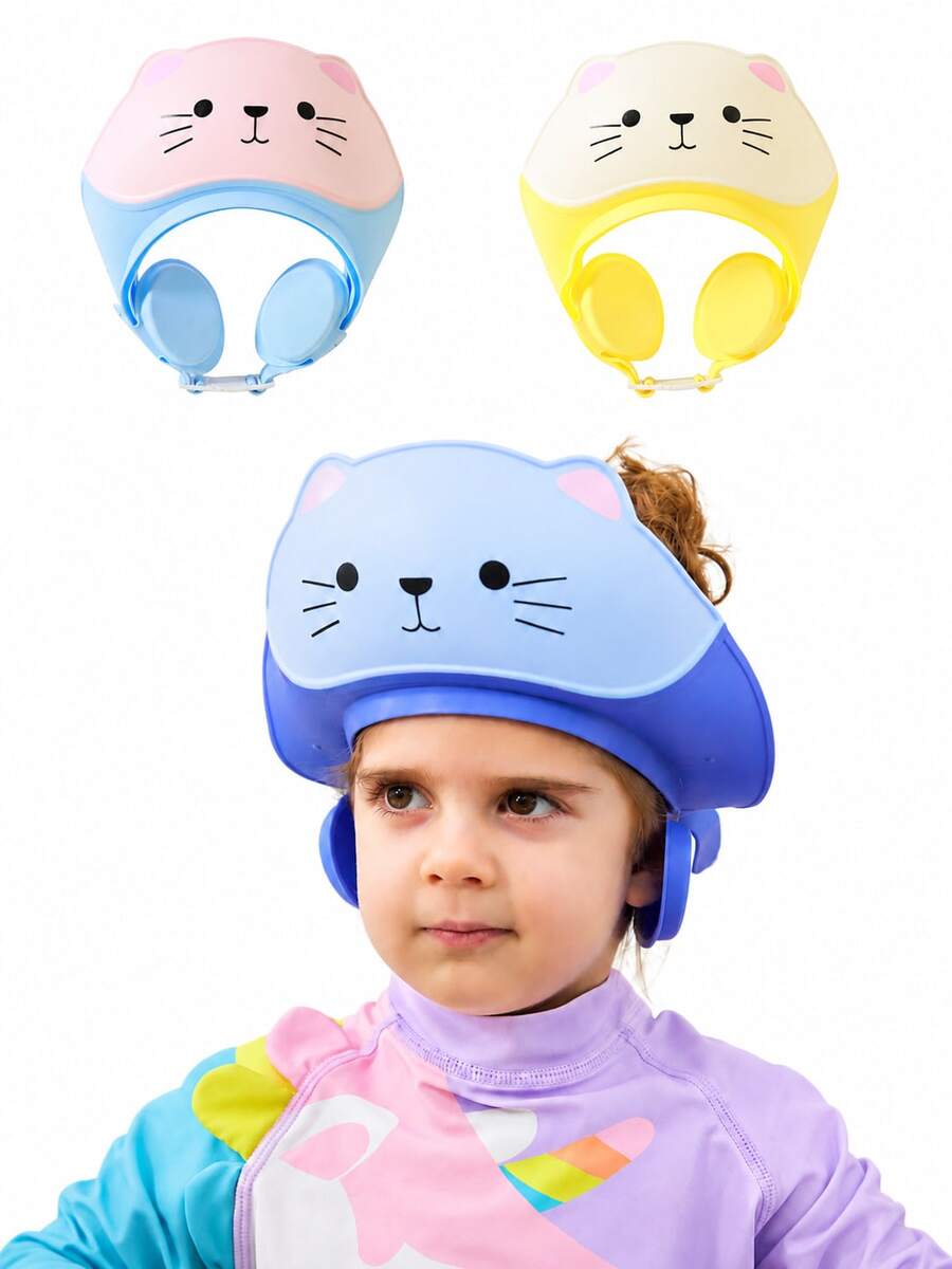 Touca de Banho Infantil com Gato, Touca de Banho para Bebê, Touca de Chuveiro, Touca para Lavar Cabelo de Crianças, Touca de Banho com Proteção de Orelha Ajustável - Multicolorido - Visão 1