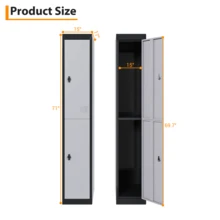 1PCS Heavy-Duty Tall Metal Locker With Lock, 2 Doors, Hanging Rod & Adjustable Shelf, Ventilated Rustproof Structure, Easy Assembly For Office, School, Gym, Garage, Grey+Black - Light Gray+Black - View 8