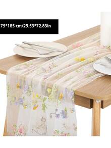 White Floral Embroidered Tulle Table Runner, Spring Wildflower & Summer Butterfly Design, Sheer Decorative Fabric For Kitchen, Dining Room, Wedding, Party, Birthday - Multicolor - View 15