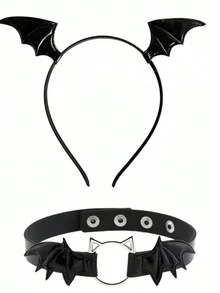 1 Set Halloween Bat Wings Headband Rose Mesh Choker Necklace Costume Accessory Set, Halloween Festival New Costume Props - A - View 12