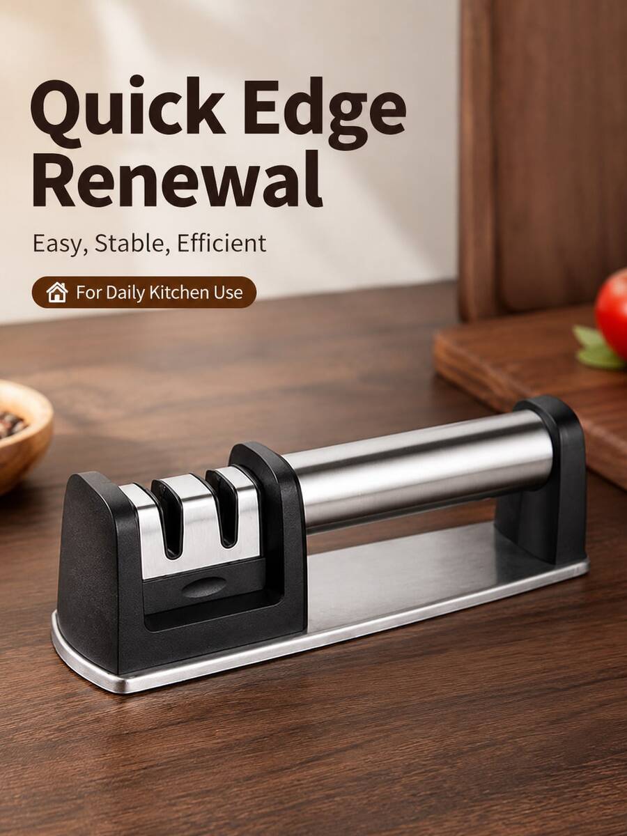 1pc 2-Stage Knife Sharpener, Coarse And Fine Grinding Slots, Detachable Grinding Head, Stainless Steel Kitchen Knife Sharpening Tool, Stable Base, Suitable For Home Cooking