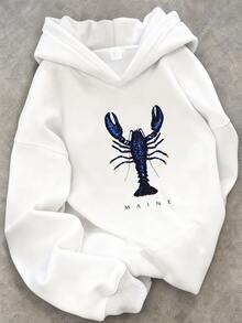 Women's Autumn Clothing,Fashionable Unisex Lobster Pattern Hooded Sweatshirt,Suitable For Everyday Casual Wear. - White - View 1