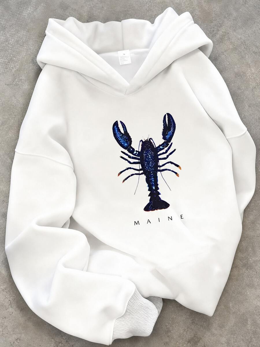 Women's Autumn Clothing,Fashionable Unisex Lobster Pattern Hooded Sweatshirt,Suitable For Everyday Casual Wear. - White - View 1