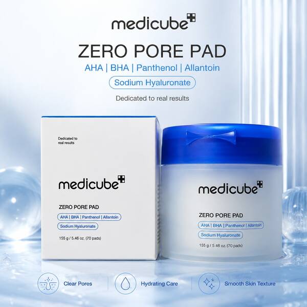 Medicube ميديكوب زيرو بور باد 70 وسادة عناية بالبشرة كورية، وسادات تونر مقشرة AHA BHA مع البانثينول وحمض الهيالورونيك، وسادات العناية بالمسام للوجه لبشرة ناعمة وصافية