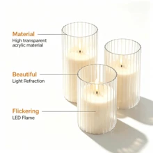 3PCS Beige Flameless LED Pillar Candles, Realistic Flickering Candles With Remote Control, Operated By 2 AA Batteries(Batteries Not Included), For Festival Home Table Indoor Party Ornament - LED Pillar Candles - View 9
