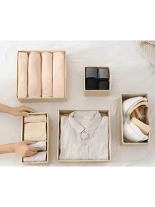 Foldable Fabric Drawer Storage Box Wardrobe Storage Hanging Bag Multi-Purpose Storage Bin With Dividers Clothes Accessories Bedroom Organization Home Decor Storage Solution - Beige - View 1