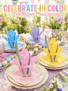 8pcs Easter Chick Cutlery Storage Bags, Colorful Bird Cutlery Pockets, Decorative Tabletop Organizer For Spring Party Holiday Dinner, Cutlery Not Included - Colorful Chick - View 7